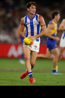 Curtis Taylor played a fair bit of wing last year for North Melbourne as they searched for the best position for his talents, but he has reverted in 2023 to his more frequent half forward flank role. His ability to work hard on the outside to link up with marks is his one wood, and while he is no Alan Didak or Nick Riewoldt, he is very much AFL-level at this important area. Perhaps Tom T. Lynch should be his goal, which means he needs to increase his work rate to cover more ground and cause more troubles for opposition analysts. Like North as a whole, the job is in front of him.