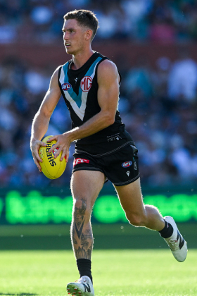 Kane Farrell is in his seventh year on the Port Adelaide list, a fact which may have crept up on you as he has retained his boyish looks and has taken a long time to cement a spot in the Power's best 22. Like Trent McKenzie who started at Gold Coast, his best weapon is a raking left-foot kick but the quantity of his statistical output has not matched that quality. In 2024, however, his numbers have hit a new level, particularly in the three matches since the bye with disposal tallies of 30, 24 and 25. Dan Houston may have a higher ceiling, but Farrell a higher floor.