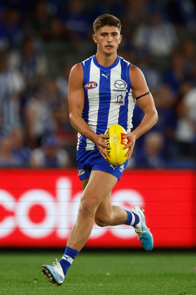 Harry Sheezel has completed his transition from half back accumulator to midfield accumulator, greatly pleasing his fantasy owners even if North Melbourne's win column has not lifted much this season. They have only been blown out twice in nine games since the bye, perhaps unlucky to have only posted a 3-6 run. Sheezel is still too young to really have the footy media blowtorch put on him for the hurt factor of his voluminous disposal counts, and there is definitely the extenuating factor of teammates not living up to his high quality. He is Aldi Nick Daicos, and that's fine.